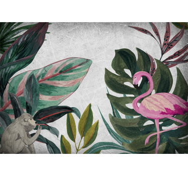 Fototapete dschungel mit flamingo und affe - TenStickers