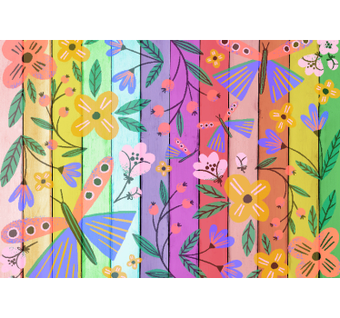 Fototapete Blumen Bunte handgezeichnete blumen auf holz - TenStickers