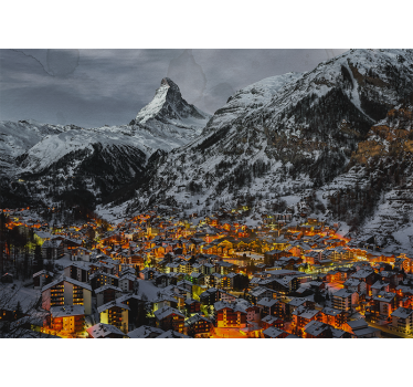 Fototapete berge schneebedecktes alpendorf - TenStickers