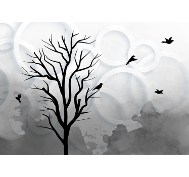 Fototapete baum mit vogelsilhouette - TenStickers