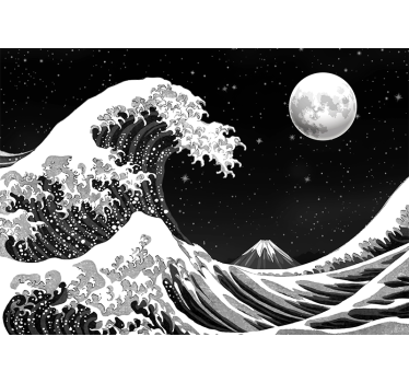 Japanische Kanagawa Welle bei Nacht Kunst Fototapete - TenStickers
