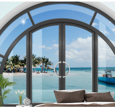 3D Tapete mit Karibische seelandschaft durch fenster - TenStickers