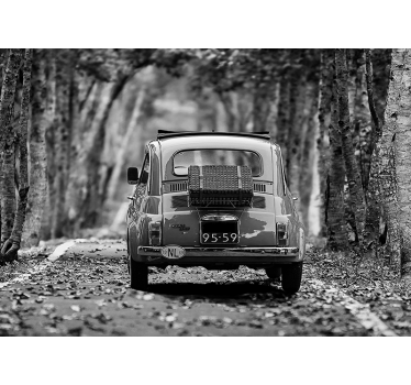 Auto Fototapete Schwarz-weiß-oldtimer-wandbild - TenStickers