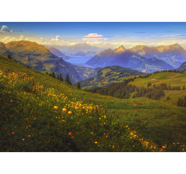 Natur Fototapete Schöne wiese mit bergen - TenStickers