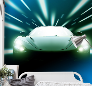 Auto in Lichtgeschwindigkeit 3D Tapete - TenStickers