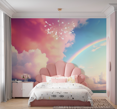 Fototapete Kinderzimmer bewölkter Himmel mit Regenbogen - TenStickers