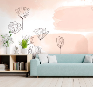 Tapete Wohnzimmer Andere Blumen Blumen Linien - TenStickers