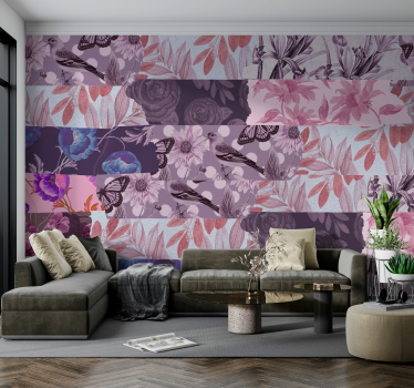 Fototapete Andere Blumen Collage lila aus Blumenmuster - TenStickers