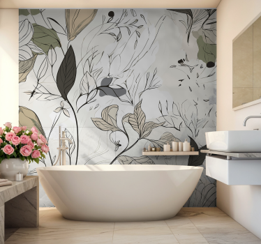 Fototapete Badezimmer minimalistische gezeichnete Blumen - TenStickers