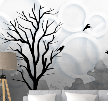 Fototapete baum mit vogelsilhouette - TenStickers