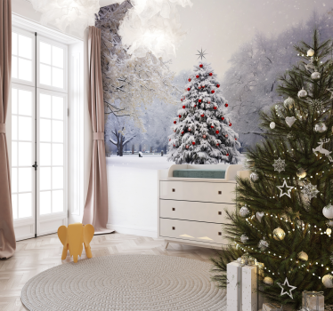 Fototapete Baum Weihnachtstanne im Schnee - TenStickers