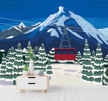 Gezeichnete Schneelandschaft Fototapete Berge - TenStickers