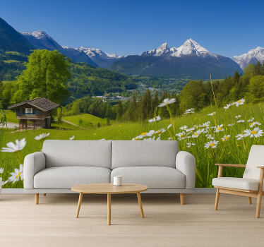 Fototapete Berge almhütte im sommer - TenStickers