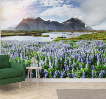 Fototapete berge mit üppigen blauen lupinen - TenStickers