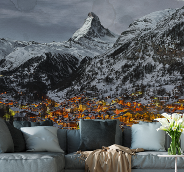 Fototapete berge schneebedecktes alpendorf - TenStickers