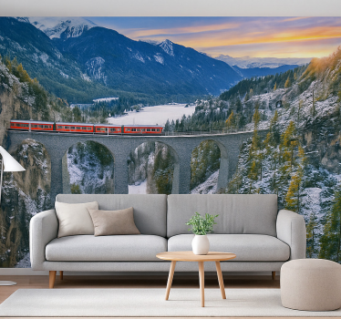 Fototapete Berge schweizer zug auf dem landwasserviadukt - TenStickers