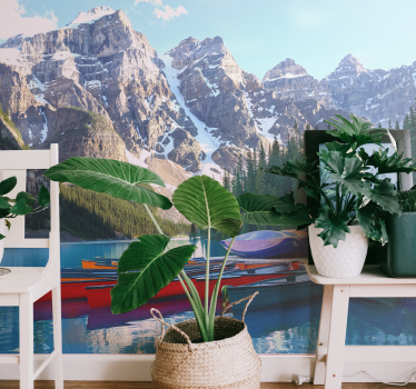 Fototapete Berge see mit verschneiter aussicht - TenStickers