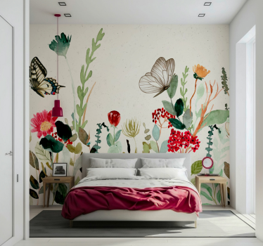 Fototapete blumen floraler garten mit schmetterlingen - TenStickers