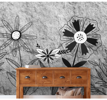 Fototapete blumen in schwarz-weiß - TenStickers