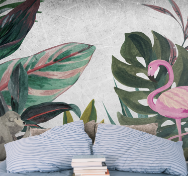 Fototapete dschungel mit flamingo und affe - TenStickers