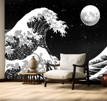 Japanische Kanagawa Welle bei Nacht Kunst Fototapete - TenStickers