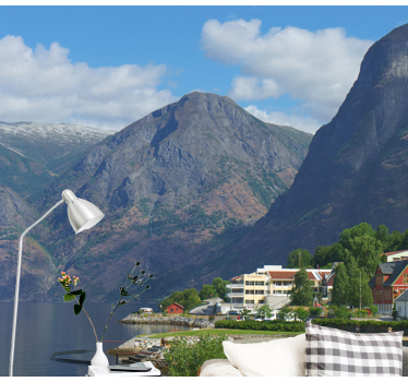 Fototapete Landschaften häuser mit bergblick - TenStickers
