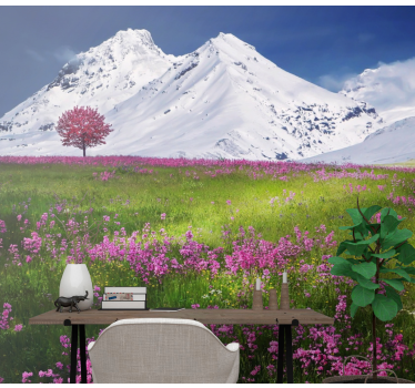 Fototapete Natur schneebedeckte berge blühen - TenStickers
