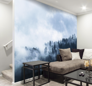Fototapete Wohnzimmer neblige waldszene - TenStickers