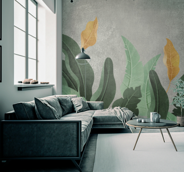 Fototapete Wohnzimmer pflanzen auf Beton - TenStickers
