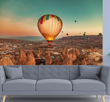 Heißluftballon landschaft Foto Fototapete - TenStickers