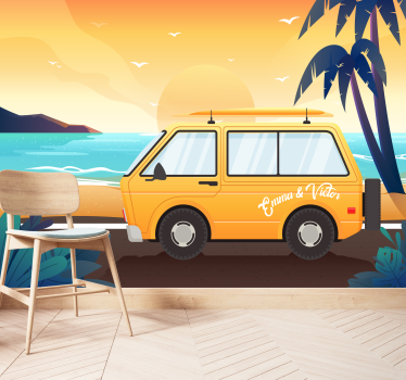 Personalisierte Fototapete Wohnwagen am meer - TenStickers