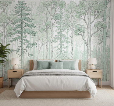 Tapete wald mint waldskizze - TenStickers