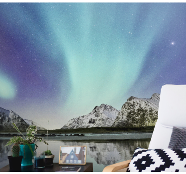 Nordlichter am See Fototapete Schlafzimmer - TenStickers