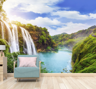 Wasserfall und Berge Fototapete Natur - TenStickers