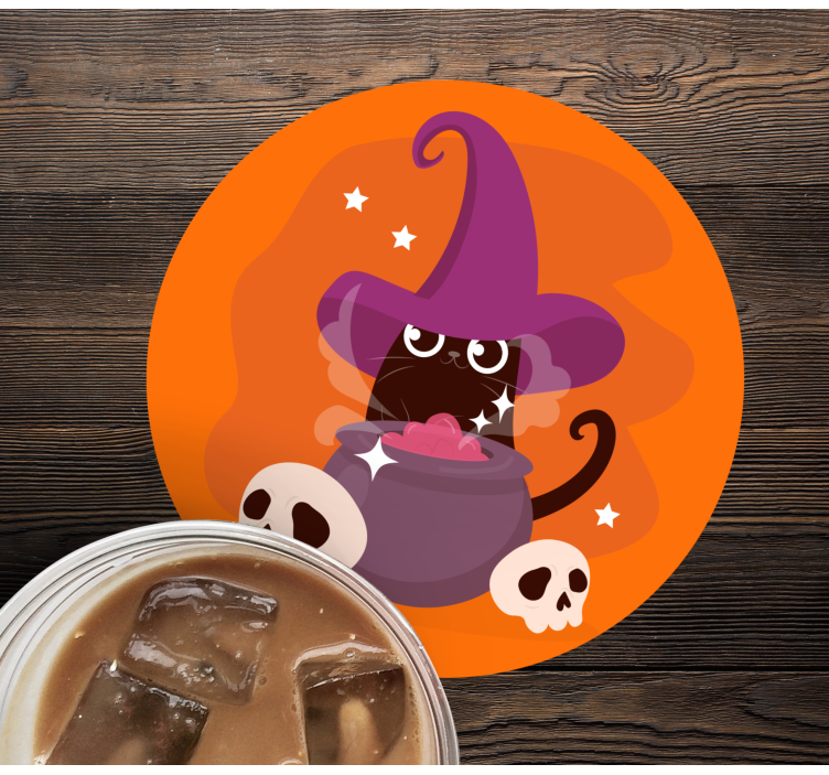 Katze hexenhut illustration halloween Untersetzer - TenStickers