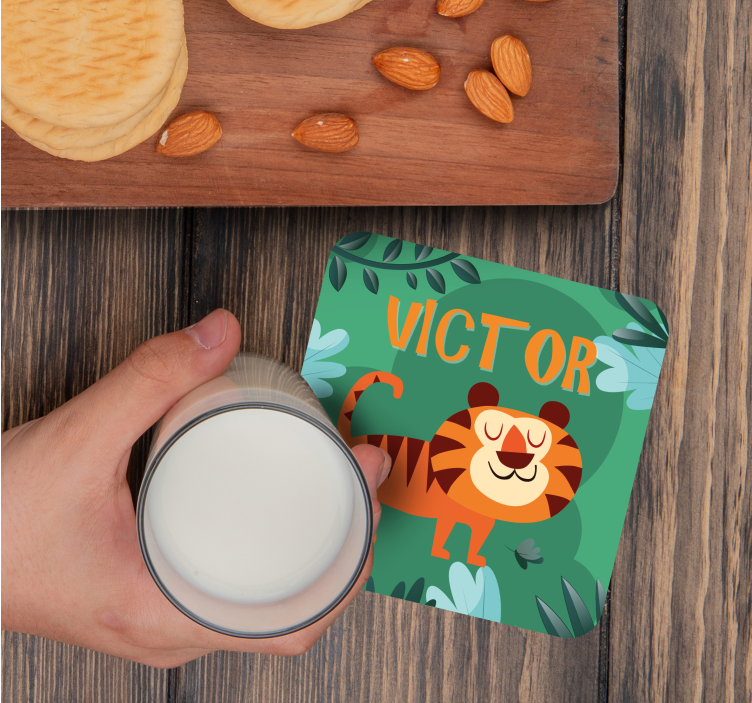 Untersetzer personalisiert mit fröhlicher tiger-illustration - TenStickers