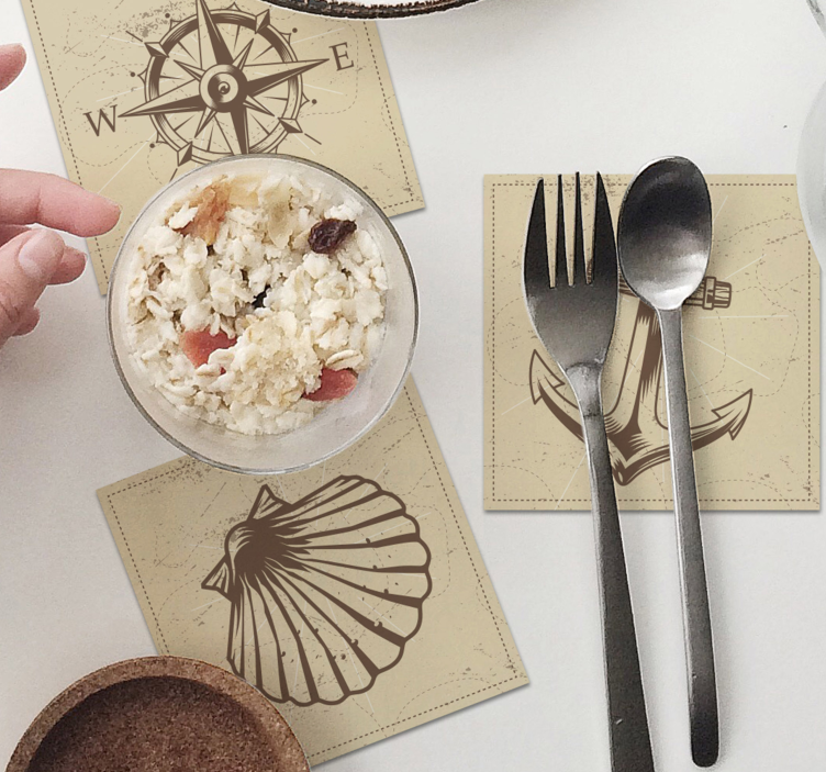 Vintage untersetzer mit nautischen symbolen set - TenStickers