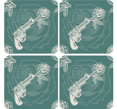 Untersetzer geek revolver mit rose - TenStickers