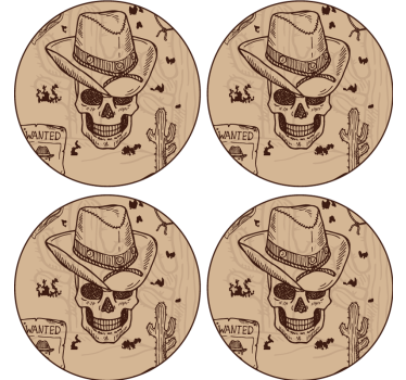 Untersetzer geek totenkopf mit cowboyhut - TenStickers