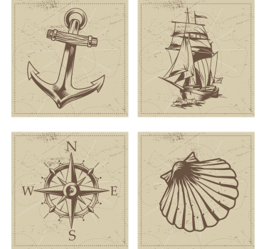 Vintage untersetzer mit nautischen symbolen set - TenStickers