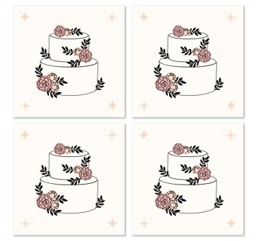 Untersetzer Hochzeit Geblümter kuchen - TenStickers