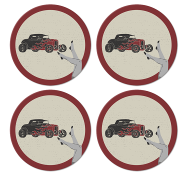 Vintage untersetzer im flammenden hot rod design - TenStickers