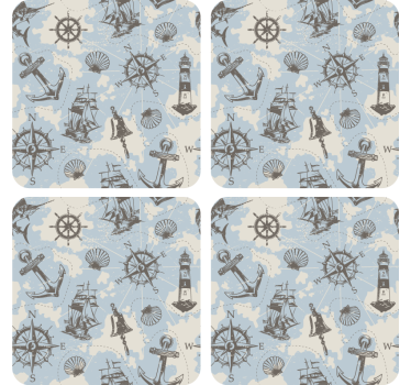 Vintage untersetzer mit nautischem kompass und leuchttürmen - TenStickers