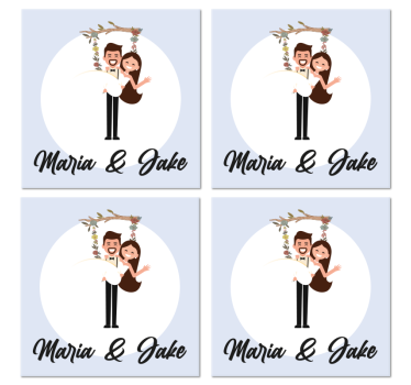 Untersetzer Hochzeit Verlobte mit Namen auf einer astschaukel - TenStickers