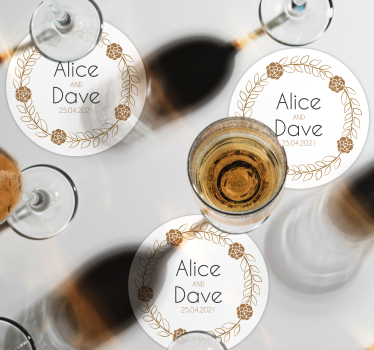 Bierdeckel hochzeit mit personalisiertem blumenkranz - TenStickers