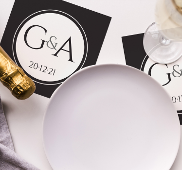 Personalisierte schwarz-weiß Hochzeitsuntersetzer - TenStickers
