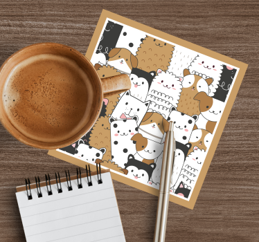 Untersetzer geek mit süßem tiergesichter-muster - TenStickers
