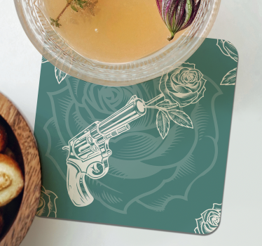 Untersetzer geek revolver mit rose - TenStickers