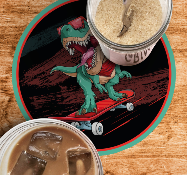 Untersetzer geek skateboardender dinosaurier grafik - TenStickers