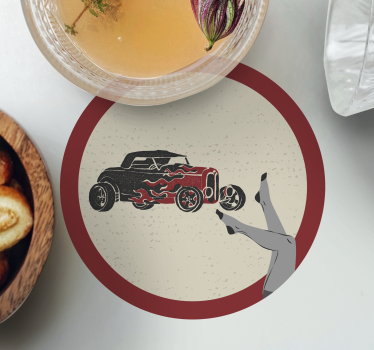 Vintage untersetzer im flammenden hot rod design - TenStickers